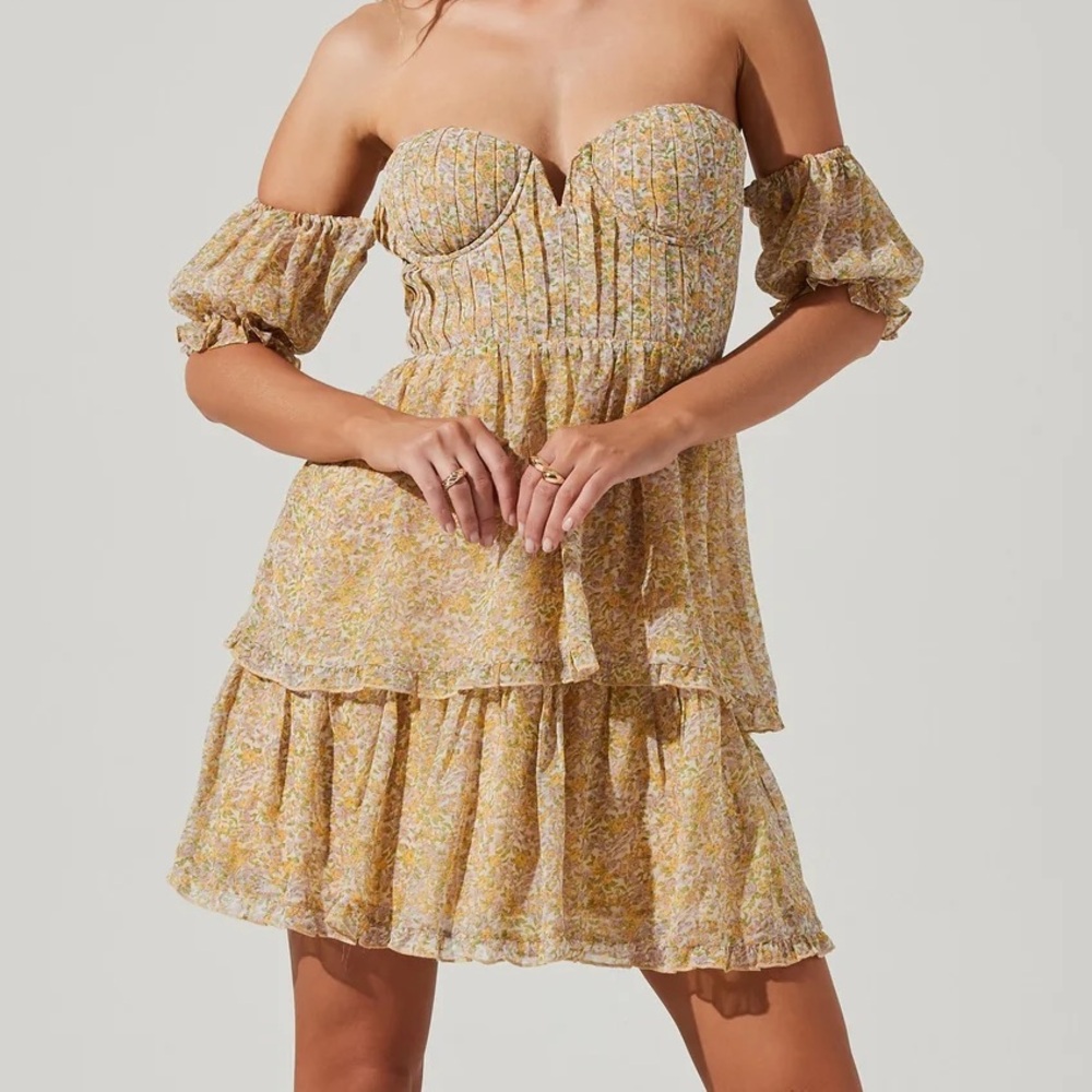 ASTR Off Shoulder Two Tier Floral Mini Dress